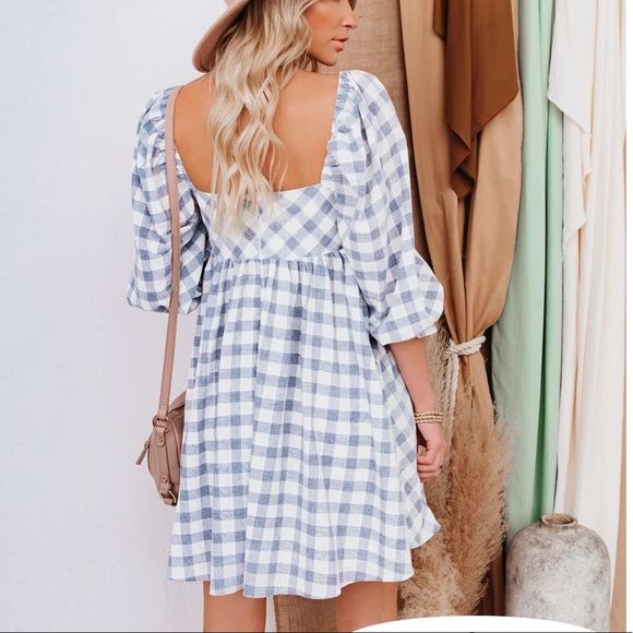 🆕 VICI gingham plaid peasant sundress - Picture 2 of 9